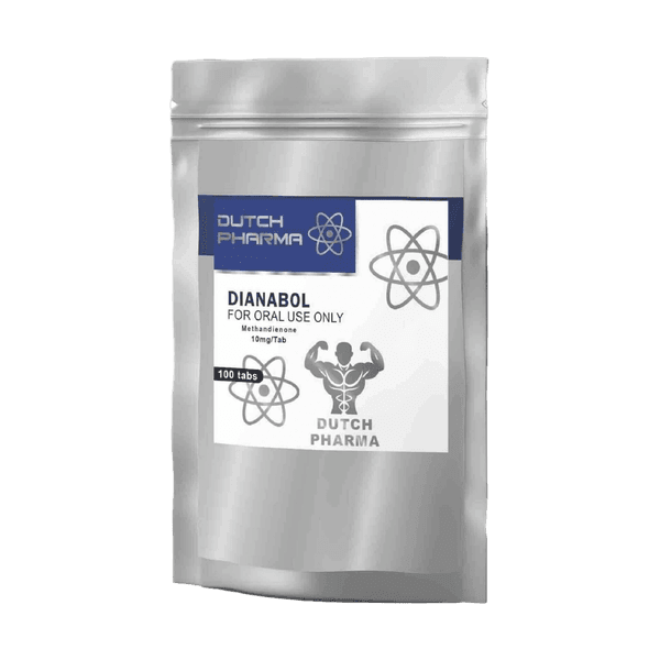 Verpakking met Dianabol 10 mg tabletten van Dutch Pharma, een anabool steroïde voor snelle spiergroei en kracht.