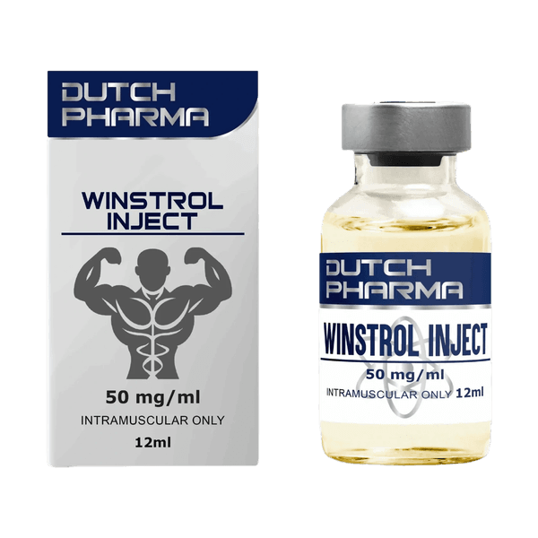 Doosje met een vial Winstrol Depot van Dutch Pharma, een anabool steroïde voor spierdefinitie en vetverlies.